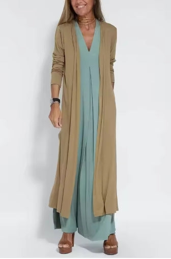 Robe unie sans manches avec cardigan long assorti