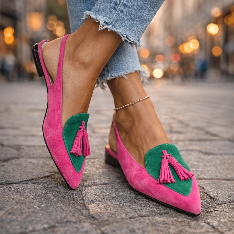 Sandales femme slingback à petit talon, élégance colorée