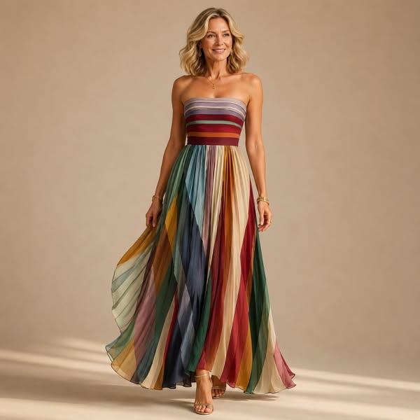 Robe maxi bustier dos nu imprimée